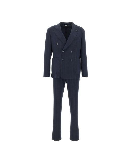 Manuel Ritz Blue Double Breasted Suits for men