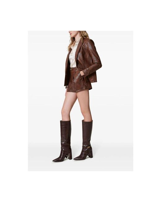 Twinset Brown Braune shorts mit eidechsenhaut-effekt
