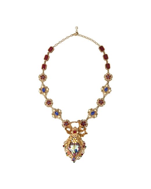 Dolce & Gabbana Metallic Kristall perlen verzierte mama mary halskette