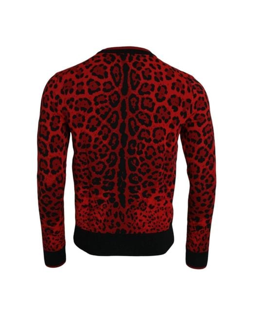 Dolce & Gabbana Leopard crew neck pullover sweater in Red für Herren