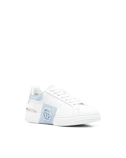 Philipp Plein White Low-Top Sneakers Aus Schwarzem Leder