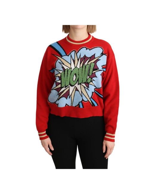 Dolce & Gabbana Red Cashmere Crewneck Pullover