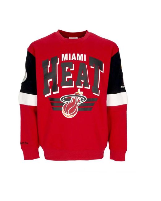 Mitchell & Ness Hoodies & Sweatvesten ,Rood ,Katoen Miami Heat Nba Crewneck Sweatshirt in het Red voor heren