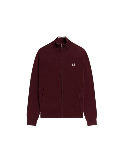 Fred Perry Purple Authentic Classic Zip Through Cardigan Burgundy L for men