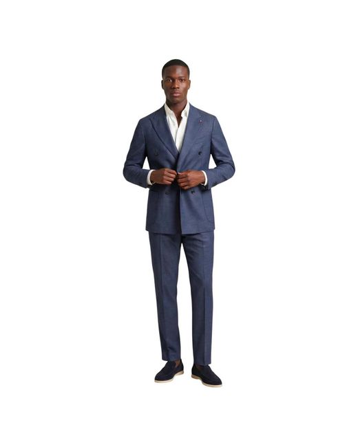 MULISH Blue Double Breasted Suits for men