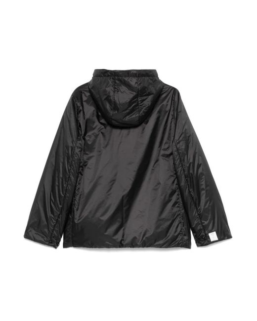 Max Mara Black Schwarzer Mantel Mit Kapuze Und Reißverschluss