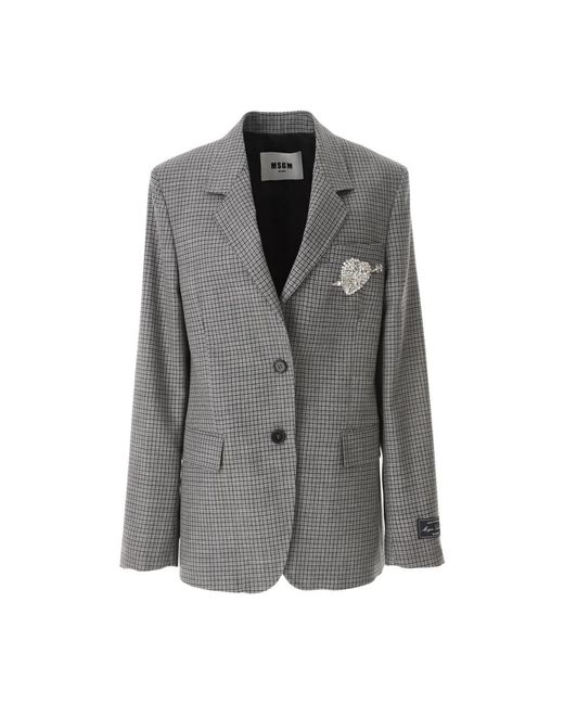 MSGM Jassen ,Grijs ,Wol Wollen Jas Met Strass Hart in het Gray