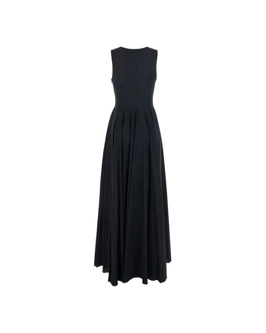 Grifoni Black Schwarzes Gerafftes Baumwollkleid Frau
