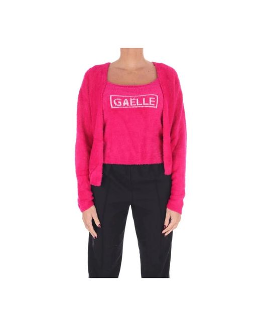 Gaelle Paris Truien & Vesten ,Roze ,Nylon Cropped Cardigan En Tank Set in het Pink