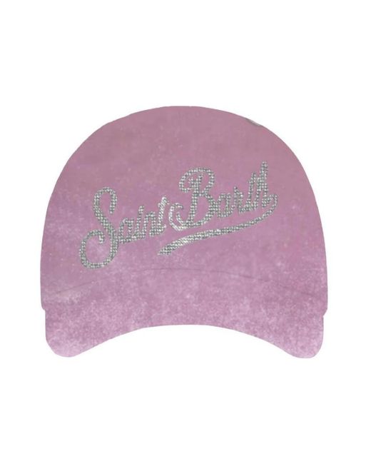Mc2 Saint Barth Accessoires ,Roze ,Velvet Baseball Cap Met Strass Letters in het Purple