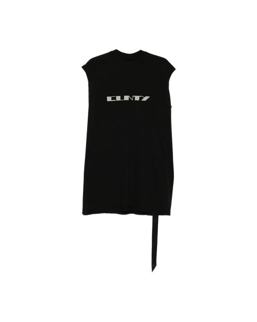 Rick Owens Schwarzes Crewneck Tank Top Front Print in Black für Herren
