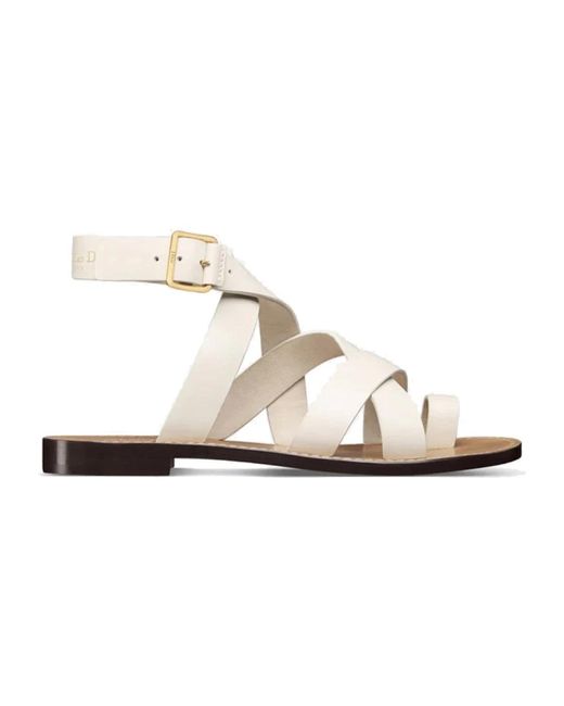 Dior Schoenen ,Wit ,Leer Leren Platte Sandalen Open Teen Vrouwen in het White