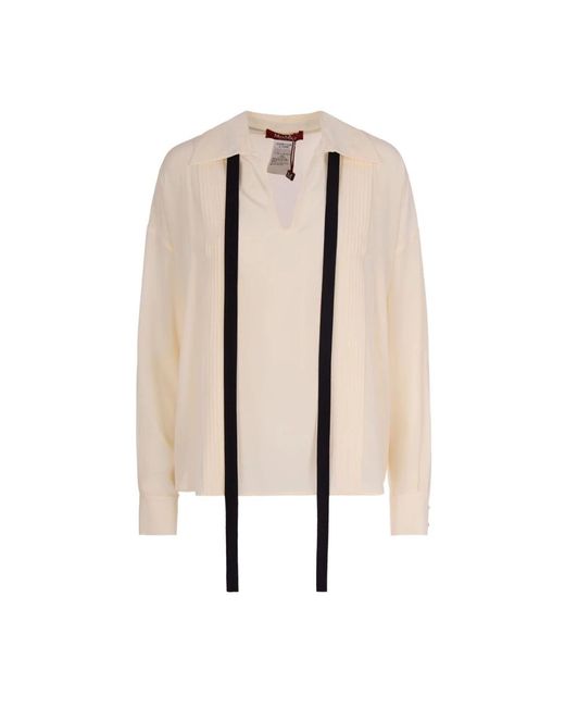 Max Mara Overhemden ,Leer Zijden Blouse Met Strik in het Natural