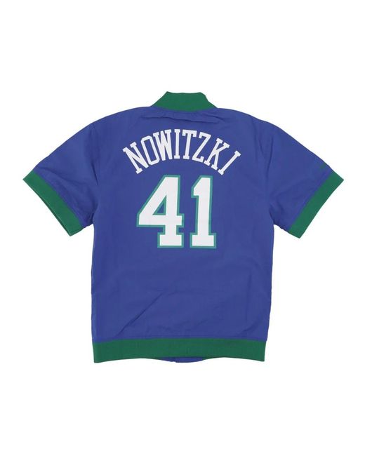 Mitchell & Ness Fitness ,Blauw ,Polyester Dirk Nowitzki Nba Opwarmjack in het Blue voor heren