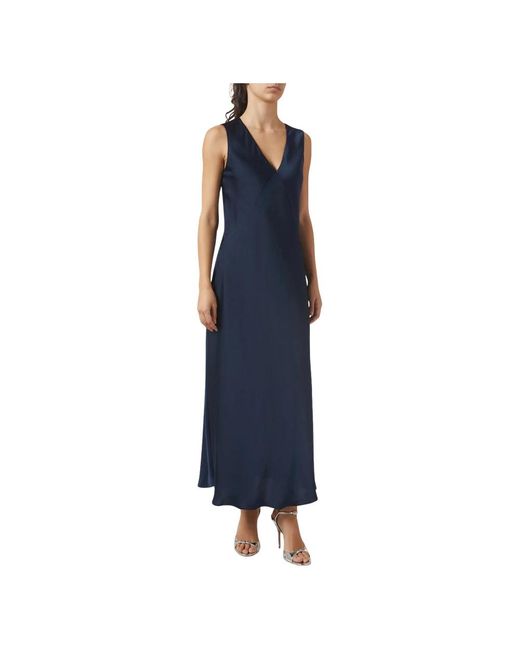 Michael Kors Kleedjes ,Blauw ,Satijn Satijnen Midi-Jurk Met V-Hals in het Blue