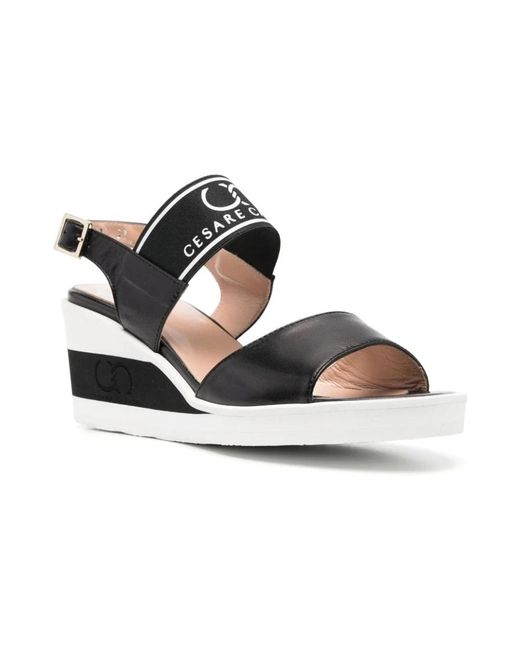 Casadei Black Schwarze leder keil sandalen