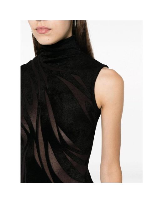 Mugler Black Sheer-pattern High-neck Dress