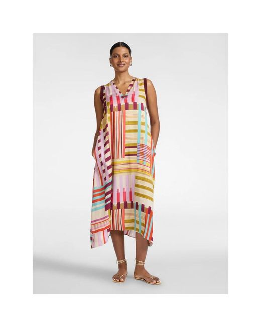 Elena Miro Lange Jurk Van Satin Met Print in het Multicolor