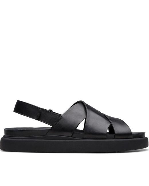 Clarks Schoenen ,Zwart ,Leer Platte Zomersandalen in het Black