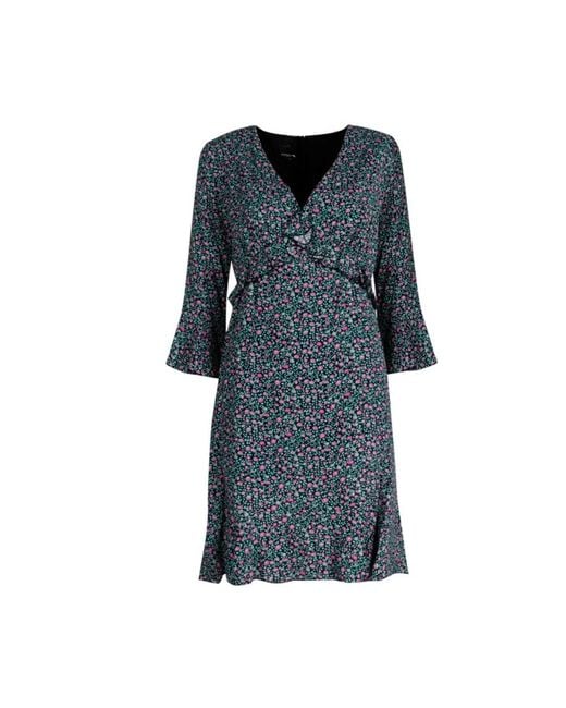 Pinko Blue Blumiges Midi-Kleid mit V-Ausschnitt und Volantärmeln