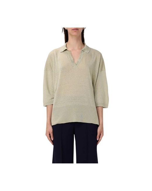 Drumohr Natural Grünes Leinenstrick-Poloshirt