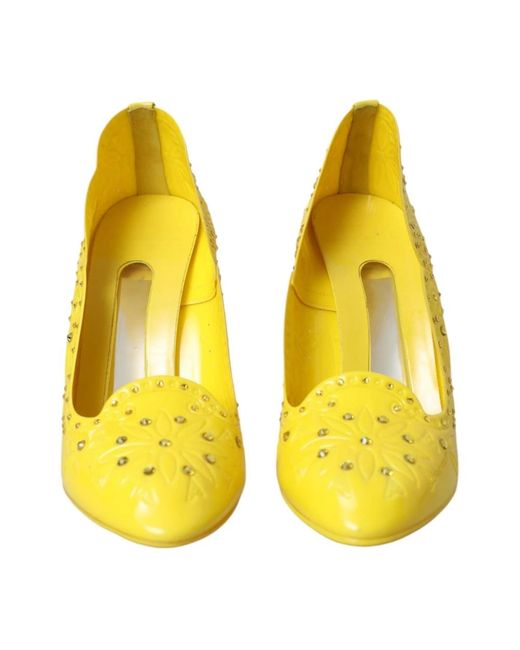 Dolce & Gabbana Bloemen Hakken Gele Leren Punktschoenen in het Yellow