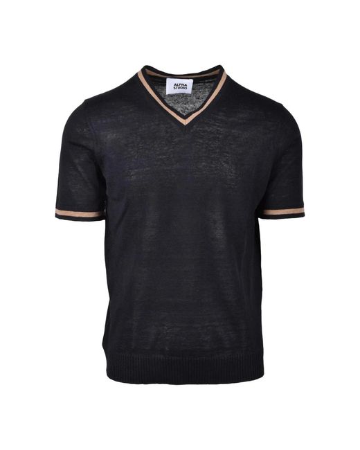 Maglia in lino e cotone di Alpha Studio in Black da Uomo