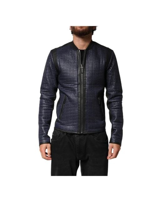 Dolce & Gabbana Blue Leather Jackets for men