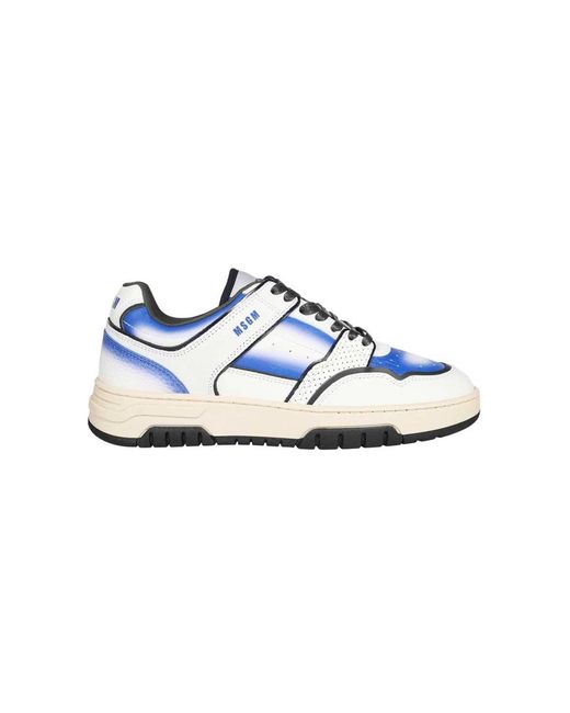 MSGM Schoenen ,Veelkleurig ,Leer Lage Leren Sneakers, Ronde Neus in het Blue voor heren
