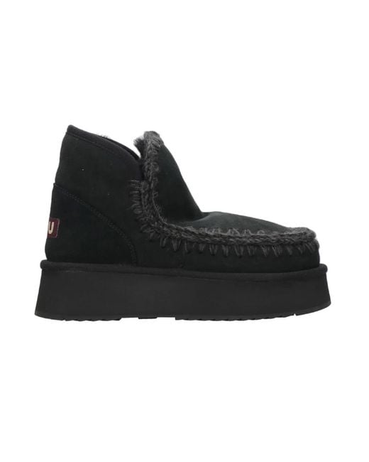 Botas Negras Mini Eskimo De Plataforma, Mujer, Talla Mou de color Black