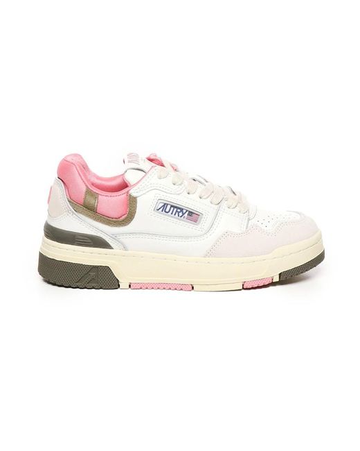 Sneakers bianche rosa pelle scamosciata rete di Autry in White
