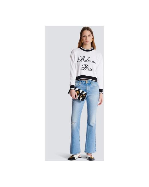 Round-Neck Knitwear Balmain en coloris White