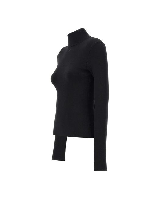 Courreges Truien & Vesten ,Zwart ,Polyester Interlock Mockneck Sweater in het Black