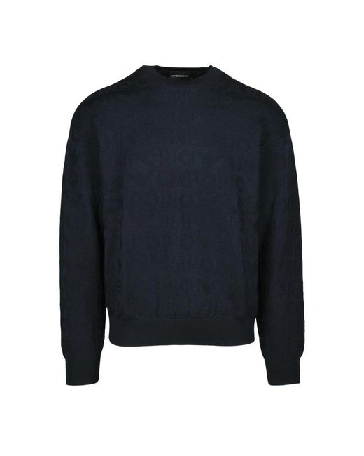Emporio Armani Blue Round-Neck Knitwear for men
