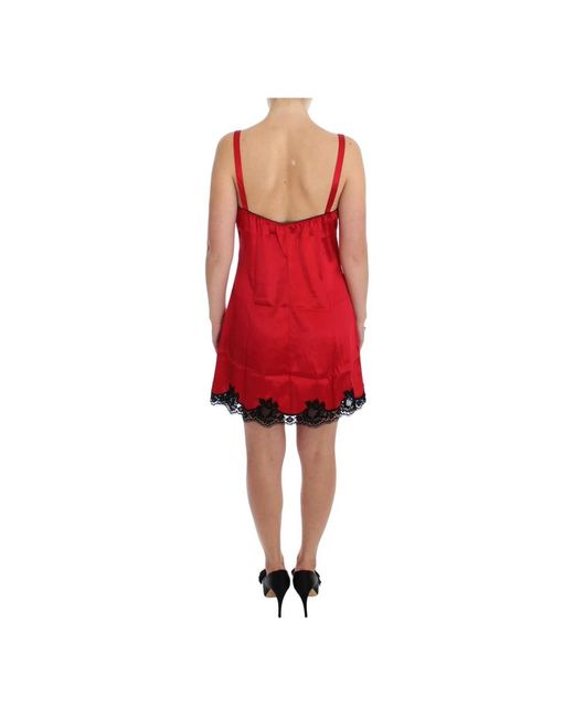 Dolce & Gabbana Red Rotes schwarzes seiden spitzenkleid dessous