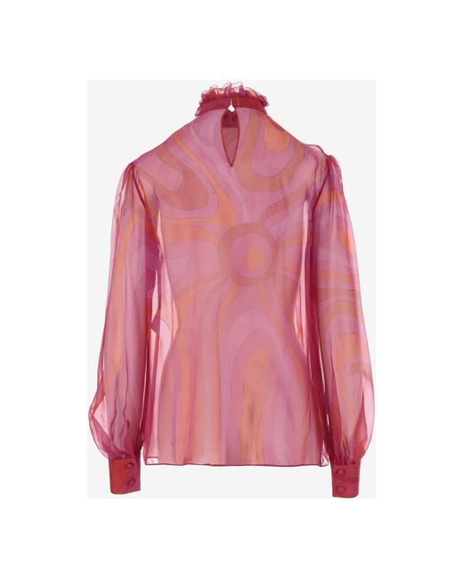 Emilio Pucci Marmerprint Zijden Chiffon Blouse in het Pink