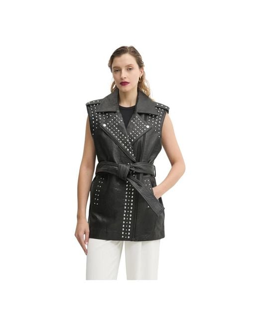 Bruuns Bazaar Studded Riemen Leren Vest in het Black