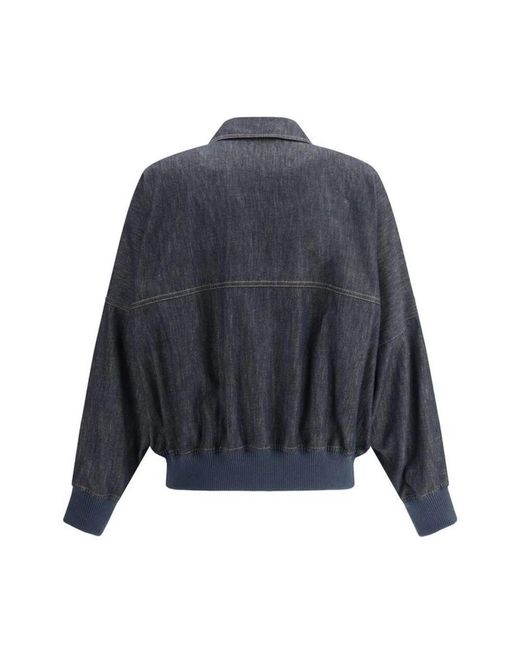 Brunello Cucinelli Blue Gerippte jeansjacke mit reißverschluss