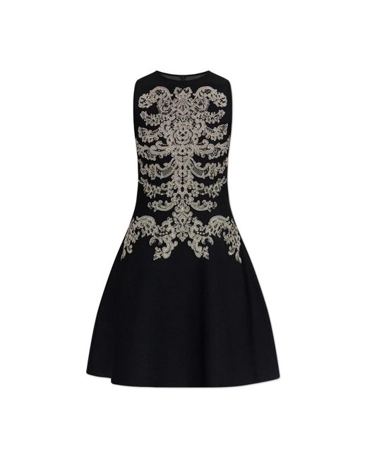 McQueen Kleedjes ,Zwart ,Polyester Lace Ribcage Jacquard Mini Dress in het Black
