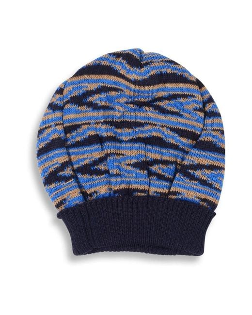 Missoni Blue Multicolor Wool-Cotton Beanie