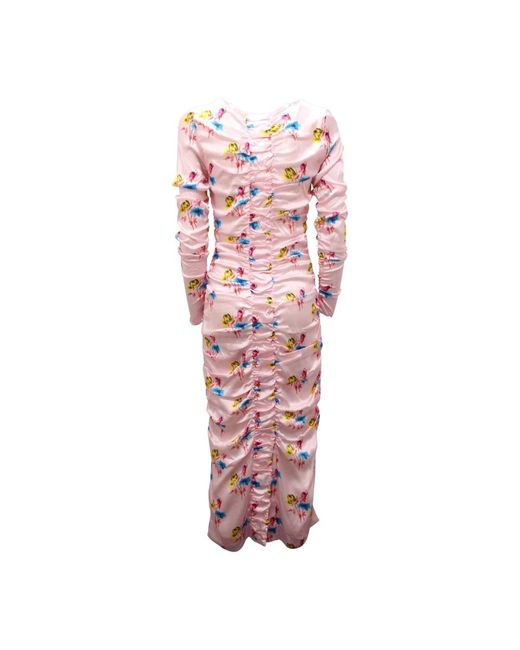 Ganni Pink Blumiges Seidenkleid Mit Seitlichem Reißverschluss