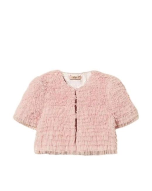 Twinset Cropped Tulle Ruffle Jacket in het Pink
