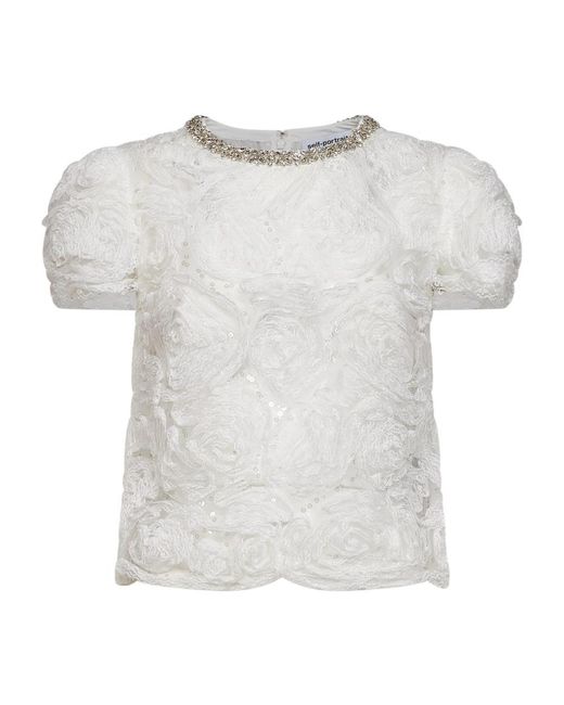 Self-Portrait Tule Kanten Top in het White