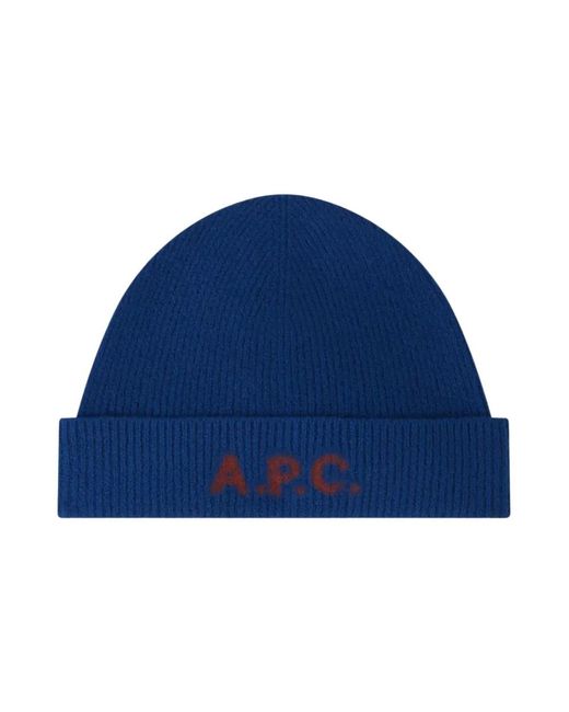A.P.C. Accessoires ,Blauw ,Wol Merino Wollen Beanie Muts in het Blue