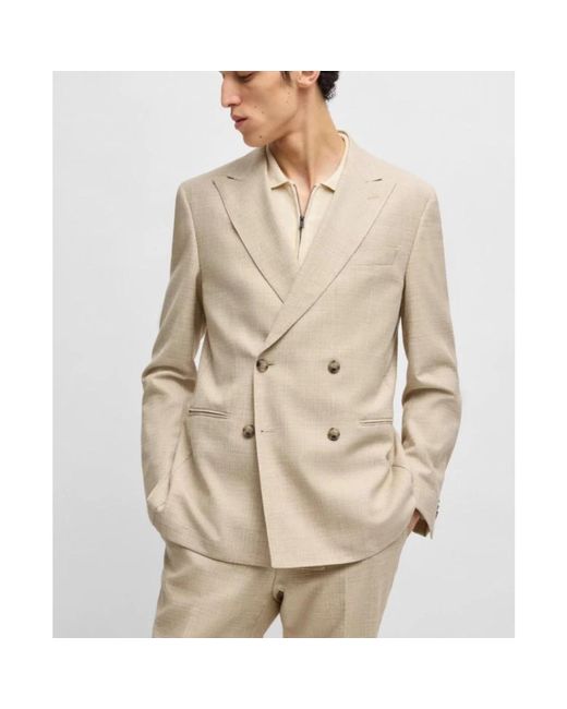 HUGO Double Breasted Suit Set in het Natural voor heren