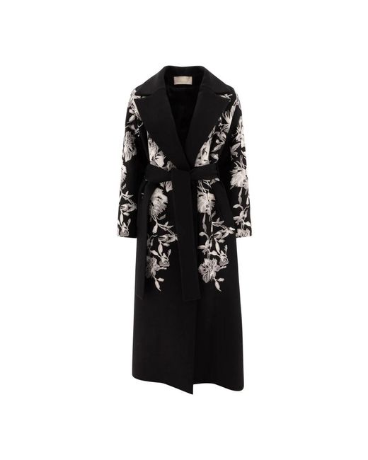 Elie Saab Zwarte Geborduurde Wollen Jas Aw24 in het Black