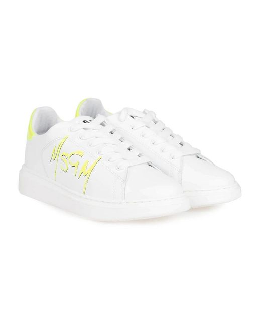 MSGM Schoenen ,Wit ,Leer Hoogwaardige Leren Sneakers in het White