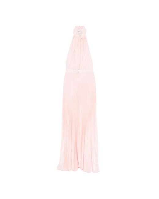 L'idée Pink Rosa Plissiertes Halfterneck Ärmelloses Kleid