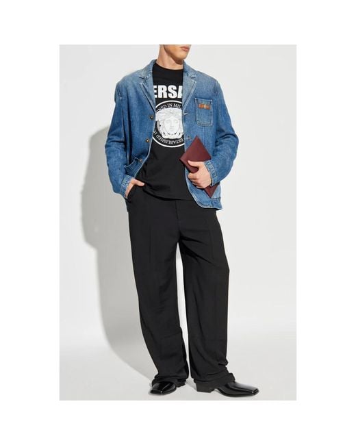 Versace Tops ,Zwart ,Katoen Lange Mouwen T-Shirt in het Black voor heren