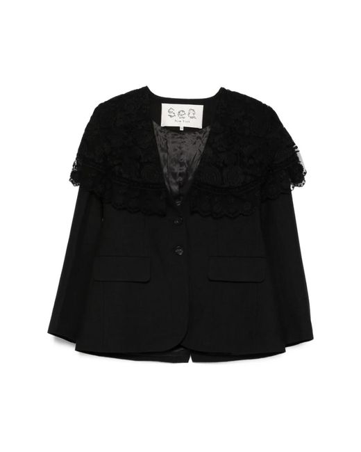 Sea Black Schwarze Nadelstreifen Spitzenkragen Oberbekleidung